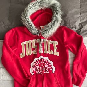 Justice Girls' Jacket Zip Up Hoodie Fur Sequins